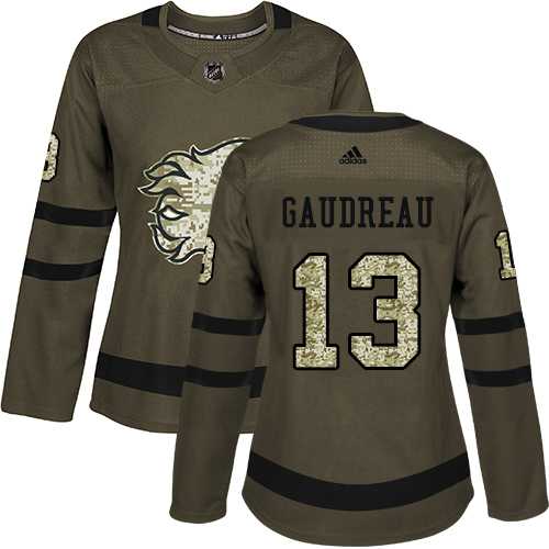 Women's Adidas Calgary Flames #13 Johnny Gaudreau Green Salute to Service Stitched NHL Jersey