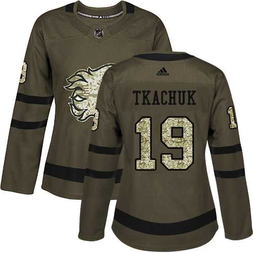 Women's Adidas Calgary Flames #19 Matthew Tkachuk Green Salute to Service Stitched NHL