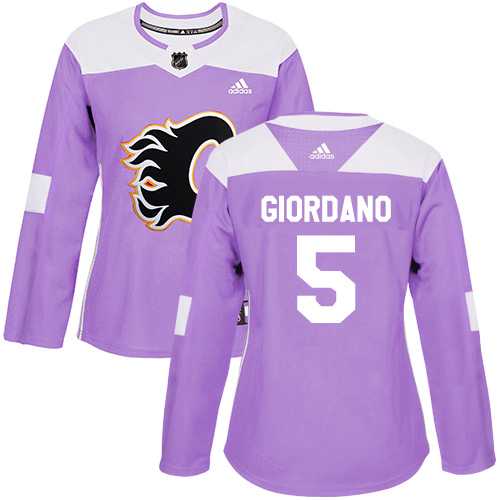Women's Adidas Calgary Flames #5 Mark Giordano Purple Authentic Fights Cancer Stitched NHL Jersey