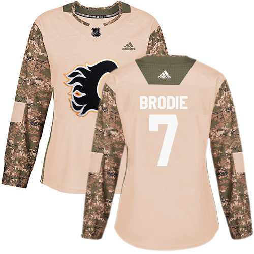 Women's Adidas Calgary Flames #7 TJ Brodie Camo Authentic 2017 Veterans Day Stitched NHL Jersey