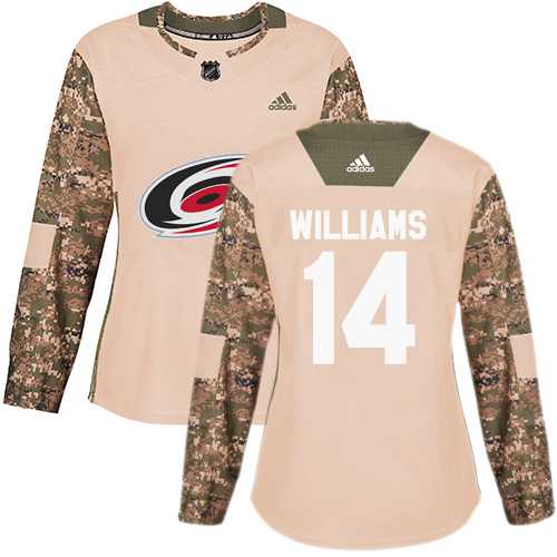 Women's Adidas Carolina Hurricanes #14 Justin Williams Camo Authentic 2017 Veterans Day Stitched NHL Jersey