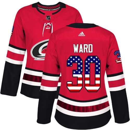 Women's Adidas Carolina Hurricanes #30 Cam Ward Red Home Authentic USA Flag Stitched NHL Jersey