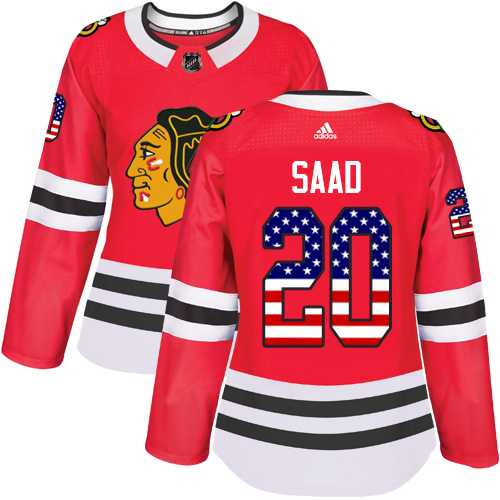 Women's Adidas Chicago Blackhawks #20 Brandon Saad Red Home Authentic USA Flag Stitched NHL Jersey