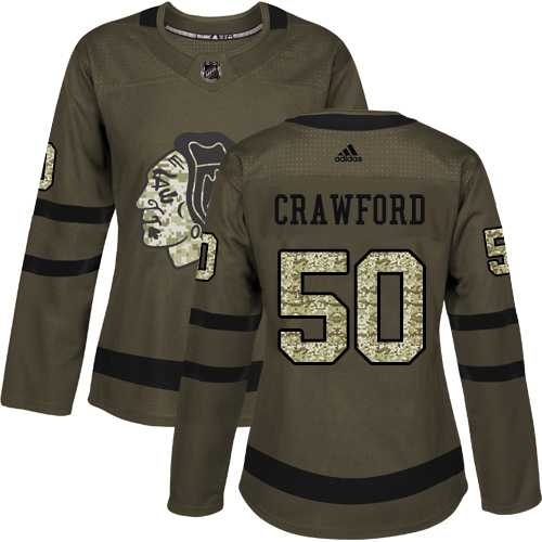 Women's Adidas Chicago Blackhawks #50 Corey Crawford Green Salute to Service Stitched NHL Jersey