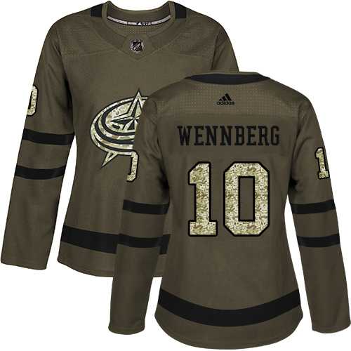 Women's Adidas Columbus Blue Jackets #10 Alexander Wennberg Green Salute to Service Stitched NHL Jersey