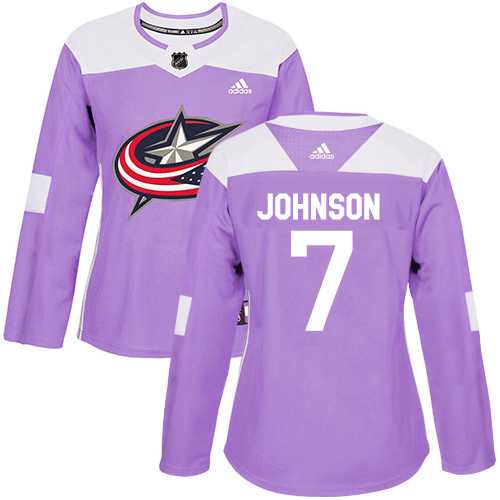 Women's Adidas Columbus Blue Jackets #7 Jack Johnson Purple Authentic Fights Cancer Stitched NHL
