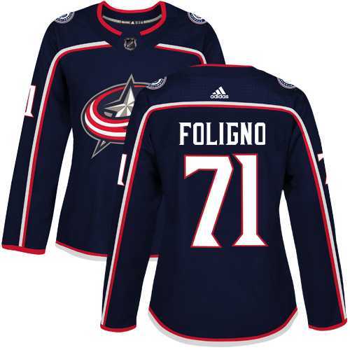 Women's Adidas Columbus Blue Jackets #71 Nick Foligno Navy Blue Home Authentic Stitched NHL Jersey