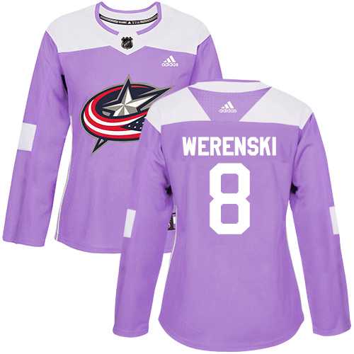 Women's Adidas Columbus Blue Jackets #8 Zach Werenski Purple Authentic Fights Cancer Stitched NHL