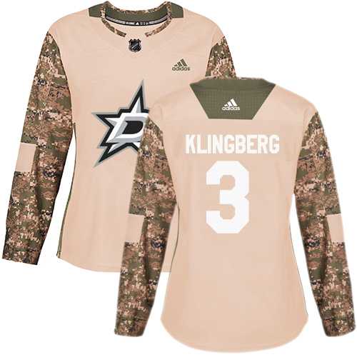 Women's Adidas Dallas Stars #3 John Klingberg Camo Authentic 2017 Veterans Day Stitched NHL Jersey