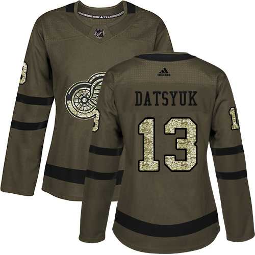 Women's Adidas Detroit Red Wings #13 Pavel Datsyuk Green Salute to Service Stitched NHL Jersey