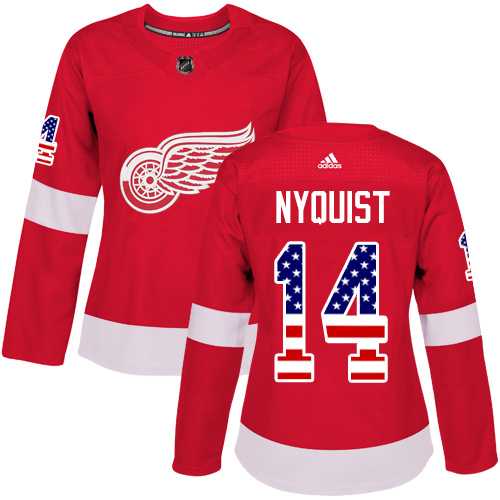 Women's Adidas Detroit Red Wings #14 Gustav Nyquist Red Home Authentic USA Flag Stitched NHL Jersey