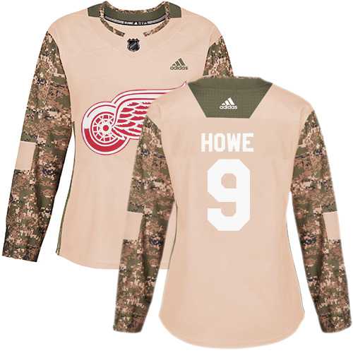 Women's Adidas Detroit Red Wings #9 Gordie Howe Camo Authentic 2017 Veterans Day Stitched NHL Jersey
