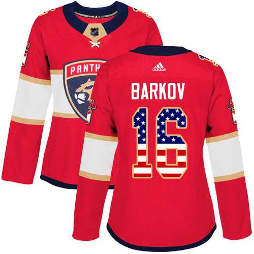 Women's Adidas Florida Panthers #16 Aleksander Barkov Red Home Authentic USA Flag Stitched NHL Jersey