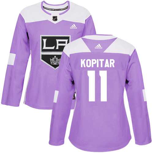 Women's Adidas Los Angeles Kings #11 Anze Kopitar Purple Authentic Fights Cancer Stitched NHL