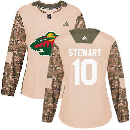 Women's Adidas Minnesota Wild #10 Chris Stewart Camo Authentic 2017 Veterans Day Stitched NHL Jersey
