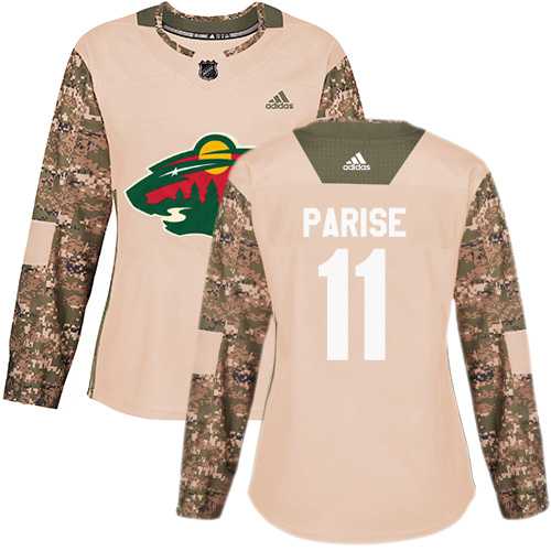 Women's Adidas Minnesota Wild #11 Zach Parise Camo Authentic 2017 Veterans Day Stitched NHL Jersey