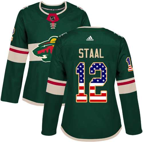 Women's Adidas Minnesota Wild #12 Eric Staal Green Home Authentic USA Flag Stitched NHL Jersey