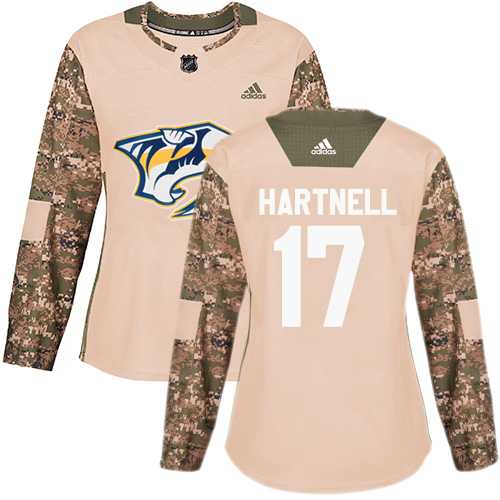 Women's Adidas Nashville Predators #17 Scott Hartnell Camo Authentic 2017 Veterans Day Stitched NHL Jersey