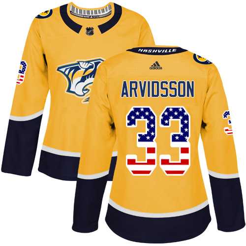 Women's Adidas Nashville Predators #33 Viktor Arvidsson Yellow Home Authentic USA Flag Stitched NHL Jersey