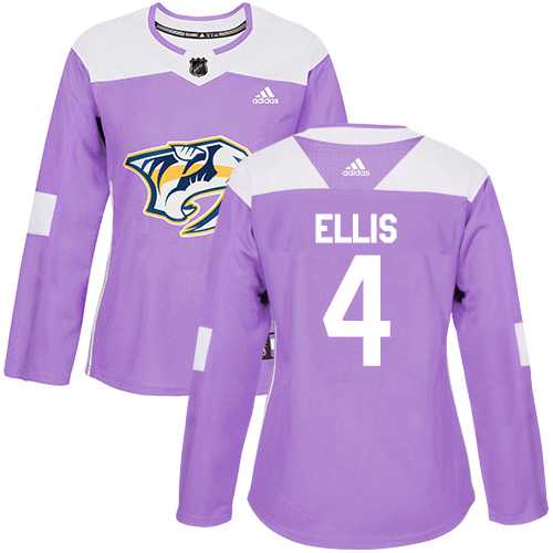 Women's Adidas Nashville Predators #4 Ryan Ellis Purple Authentic Fights Cancer Stitched NHL