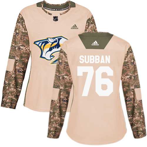 Women's Adidas Nashville Predators #76 P.K Subban Camo Authentic 2017 Veterans Day Stitched NHL Jersey