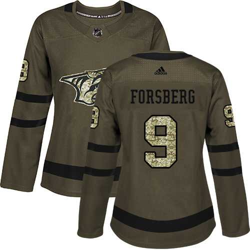 Women's Adidas Nashville Predators #9 Filip Forsberg Green Salute to Service Stitched NHL Jersey