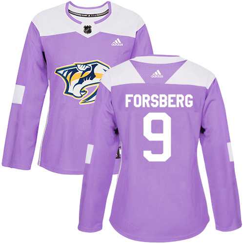 Women's Adidas Nashville Predators #9 Filip Forsberg Purple Authentic Fights Cancer Stitched NHL