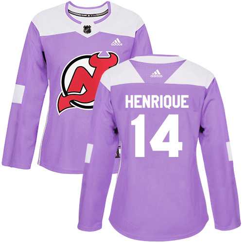Women's Adidas New Jersey Devils #14 Adam Henrique Purple Authentic Fights Cancer Stitched NHL Jersey
