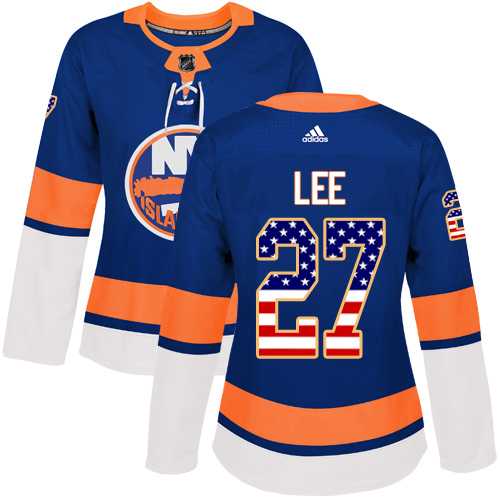 Women's Adidas New York Islanders #27 Anders Lee Royal Blue Home Authentic USA Flag Stitched NHL Jersey