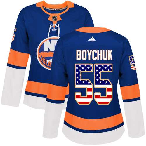 Women's Adidas New York Islanders #55 Johnny Boychuk Royal Blue Home Authentic USA Flag Stitched NHL Jersey