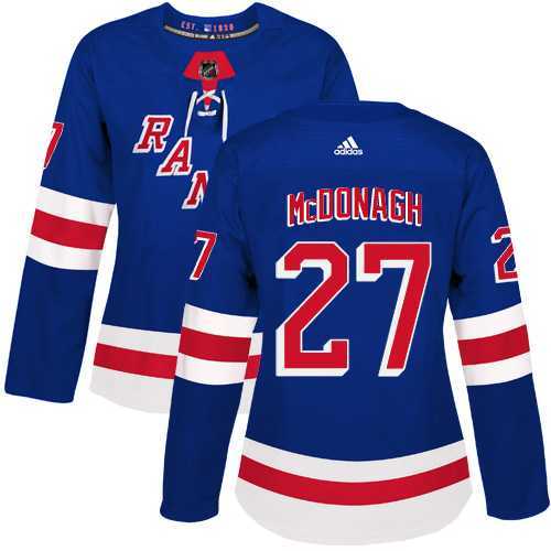 Women's Adidas New York Rangers #27 Ryan McDonagh Royal Blue Home Authentic Stitched NHL Jersey