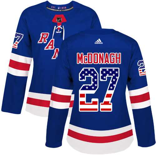 Women's Adidas New York Rangers #27 Ryan McDonagh Royal Blue Home Authentic USA Flag Stitched NHL Jersey