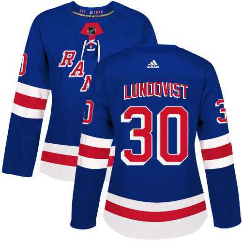 Women's Adidas New York Rangers #30 Henrik Lundqvist Royal Blue Home Authentic Stitched NHL Jersey