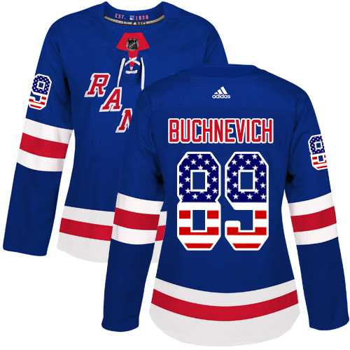 Women's Adidas New York Rangers #89 Pavel Buchnevich Royal Blue Home Authentic USA Flag Stitched NHL Jersey
