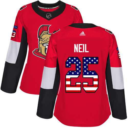 Women's Adidas Ottawa Senators #25 Chris Neil Red Home Authentic USA Flag Stitched NHL Jersey
