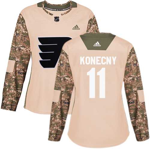 Women's Adidas Philadelphia Flyers #11 Travis Konecny Camo Authentic 2017 Veterans Day Stitched NHL Jersey