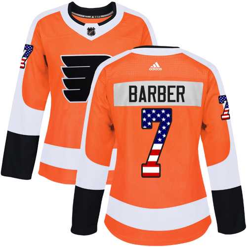 Women's Adidas Philadelphia Flyers #7 Bill Barber Orange Home Authentic USA Flag Stitched NHL Jersey