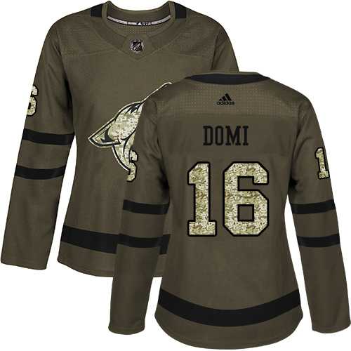 Women's Adidas Phoenix Coyotes #16 Max Domi Green Salute to Service Stitched NHL Jersey