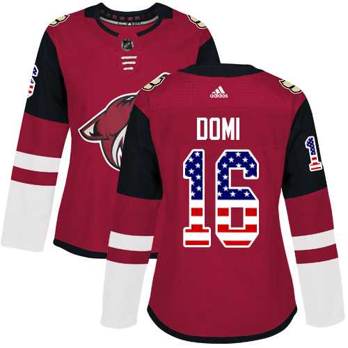 Women's Adidas Phoenix Coyotes #16 Max Domi Maroon Home Authentic USA Flag Stitched NHL Jersey