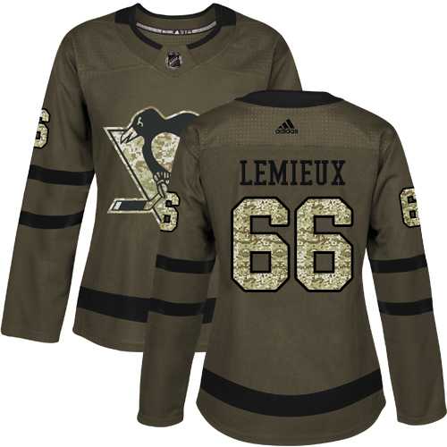 Women's Adidas Pittsburgh Penguins #66 Mario Lemieux Green Salute to Service Stitched NHL Jersey