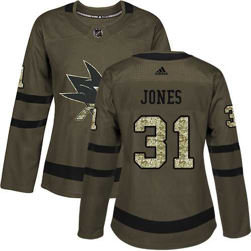 Women's Adidas San Jose Sharks #31 Martin Jones Green Salute to Service Stitched NHL Jersey