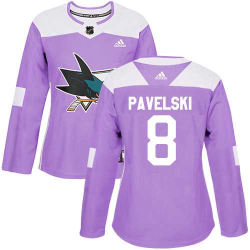 Women's Adidas San Jose Sharks #8 Joe Pavelski Purple Authentic Fights Cancer Stitched NHL Jersey