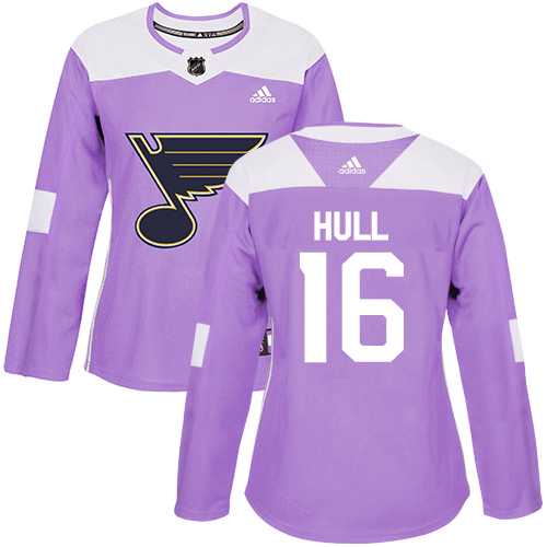 Women's Adidas St. Louis Blues #16 Brett Hull Purple Authentic Fights Cancer Stitched NHL Jersey