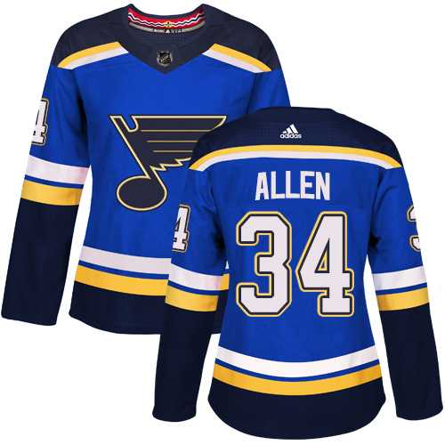 Women's Adidas St. Louis Blues #34 Jake Allen Blue Home Authentic Stitched NHL Jersey