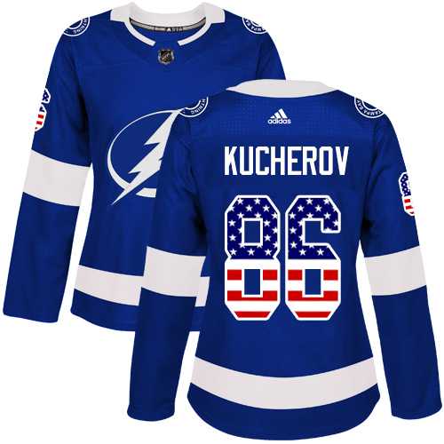 Women's Adidas Tampa Bay Lightning#86 Nikita Kucherov Blue Home Authentic USA Flag Stitched NHL Jersey