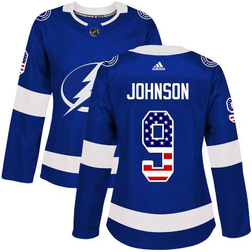 Women's Adidas Tampa Bay Lightning#9 Tyler Johnson Blue Home Authentic USA Flag Stitched NHL Jersey