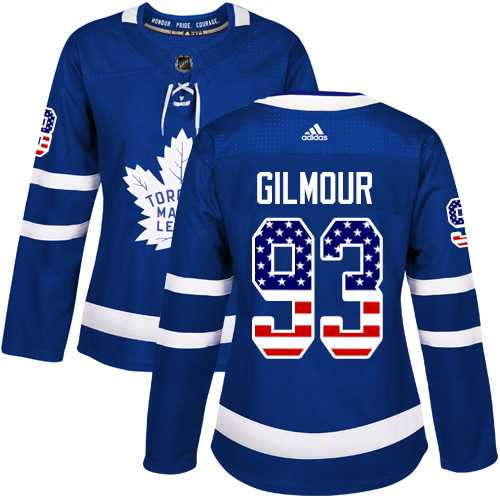 Women's Adidas Toronto Maple Leafs #93 Doug Gilmour Blue Home Authentic USA Flag Stitched NHL Jersey