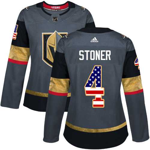 Women's Adidas Vegas Golden Knights #4 Clayton Stoner Grey Home Authentic USA Flag Stitched NHL Jersey