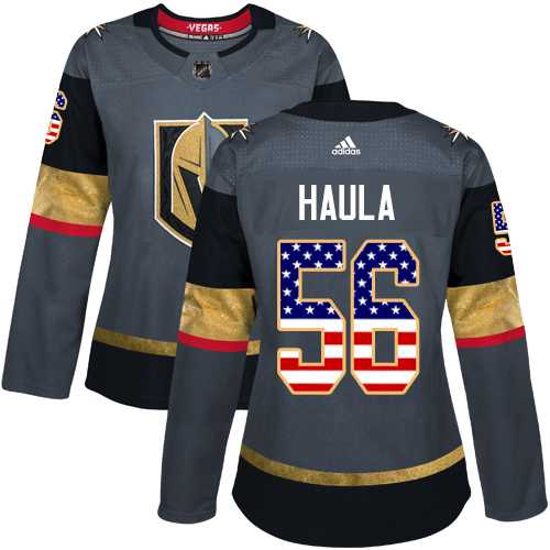 Women's Adidas Vegas Golden Knights #56 Erik Haula Grey Home Authentic USA Flag Stitched NHL Jersey