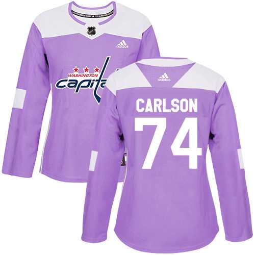 Women's Adidas Washington Capitals #74 John Carlson Purple Authentic Fights Cancer Stitched NHL Jersey